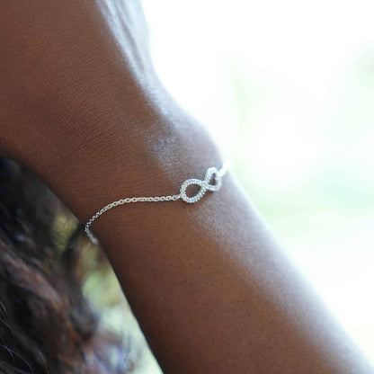 Sterling Silver Cubic Zirconia Infinity Charm Adjustable Bolo Slider Bracelet