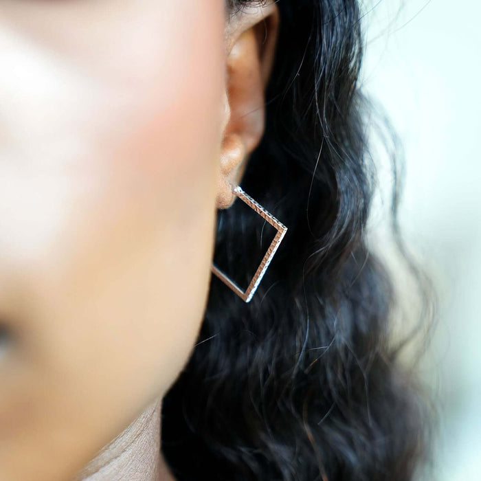 14K Gold Diamond - Cut Square Hoop Earrings 31mm - WJD Exclusives