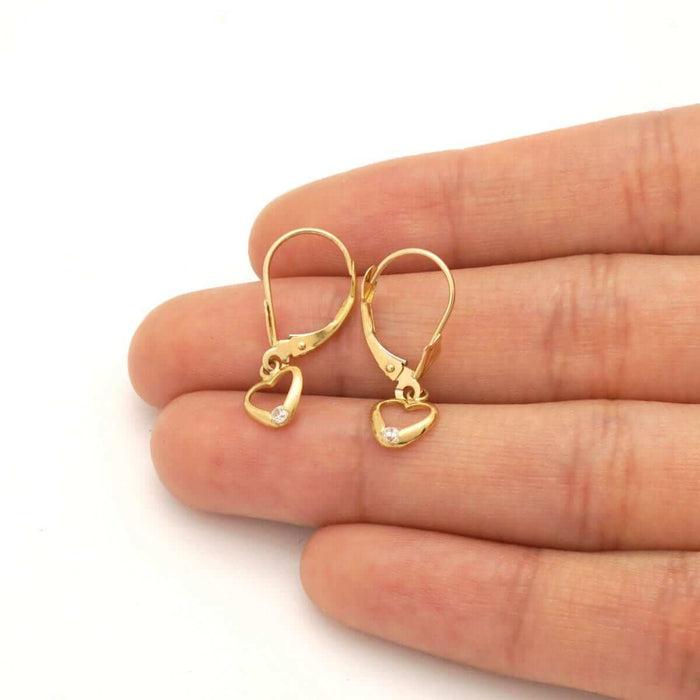 14K Gold Birthstone Open Heart Drop Leverback Earrings
