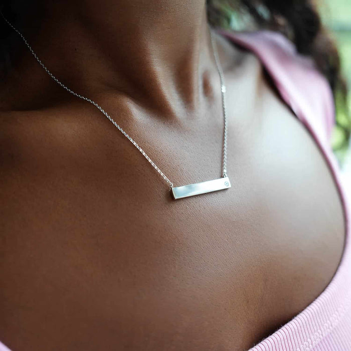 Engravable ID Bar Name Plate Sterling Silver Necklace (Solid Links) 16"-18" Adjustable