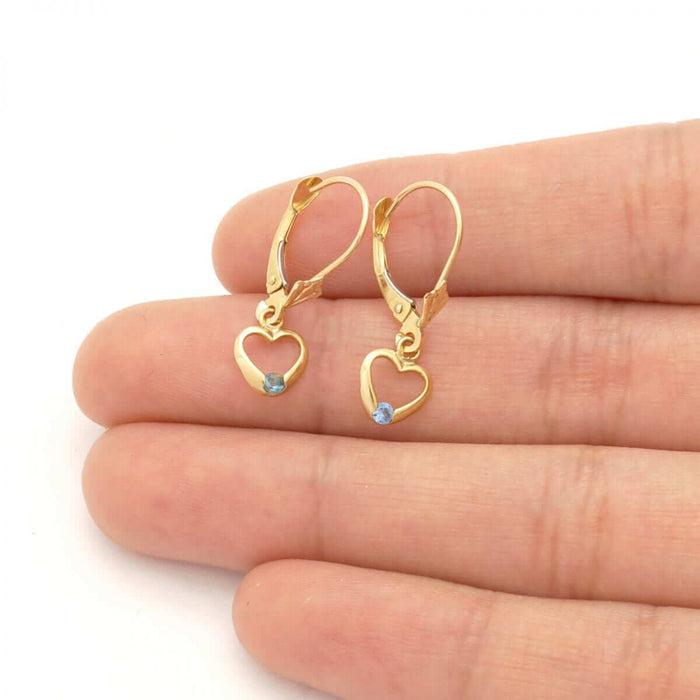 14K Gold Birthstone Open Heart Drop Leverback Earrings
