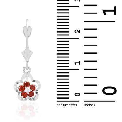 14K Real Gold Yellow White Birthstone Flower Shaped  Drop Leverback Earrings