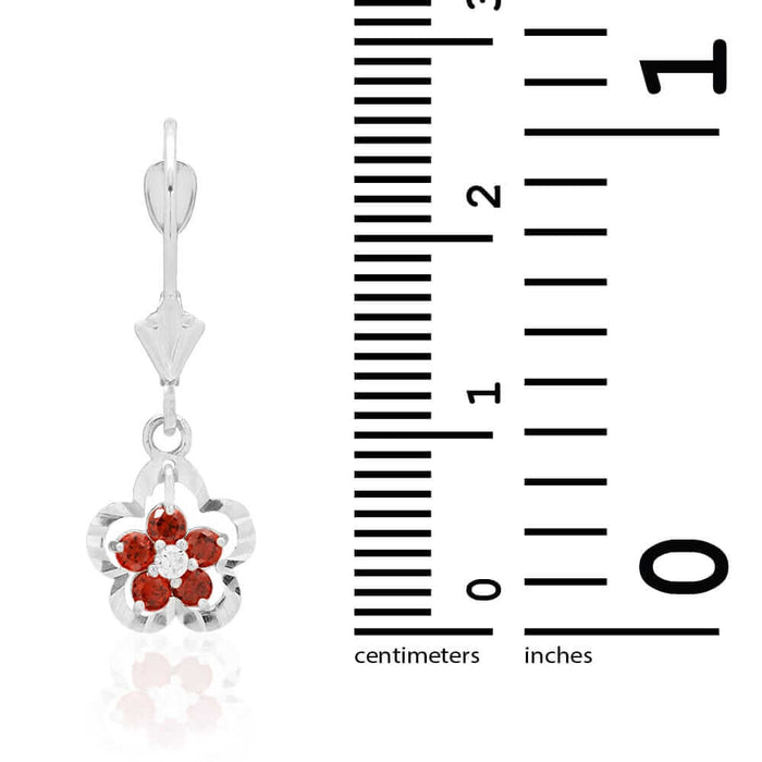 14K Gold Yellow White Birthstone Flower Shaped Drop Leverback Earrings