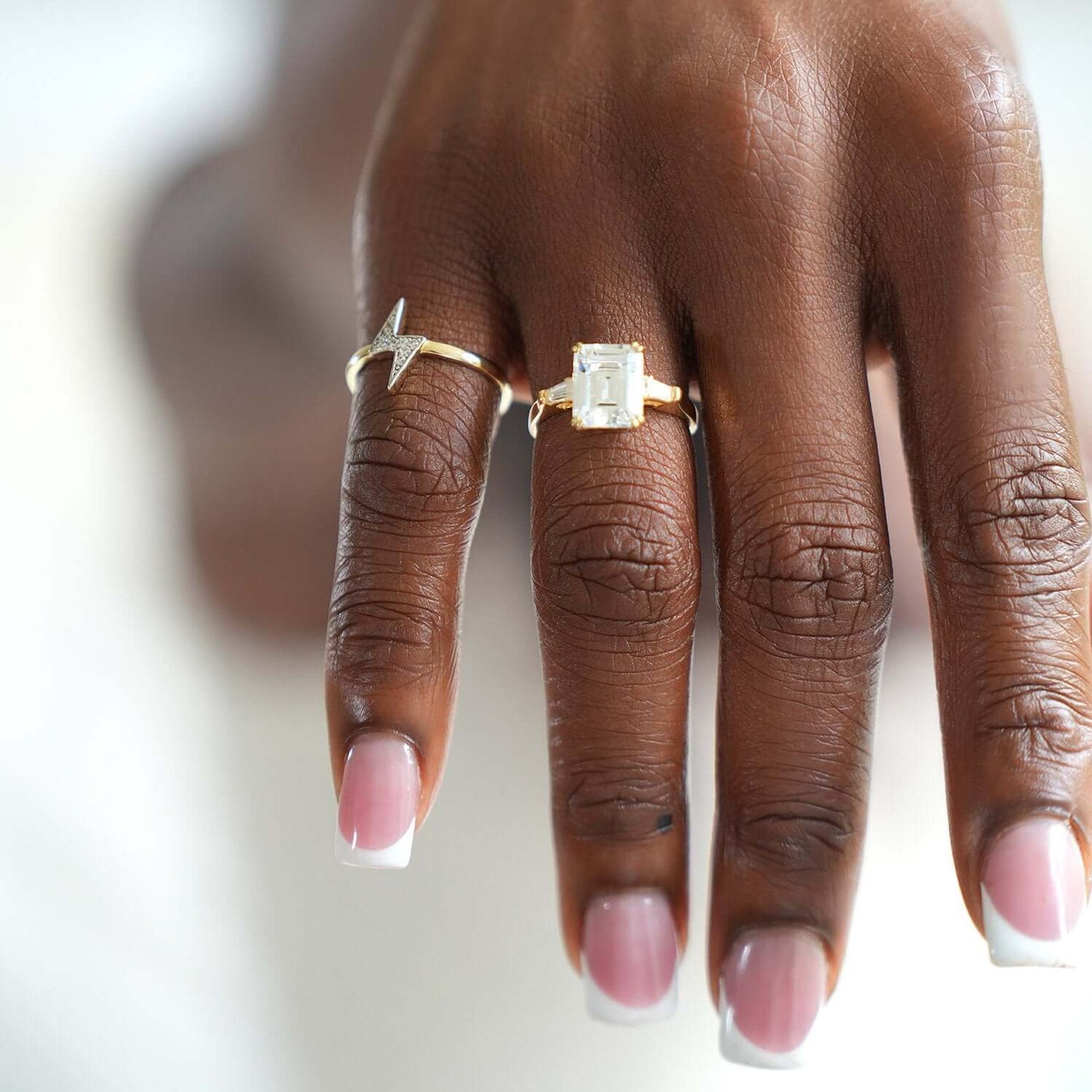 14K Yellow Gold Two-Tone 0.09CTW CZ Lighting Bolt Ring