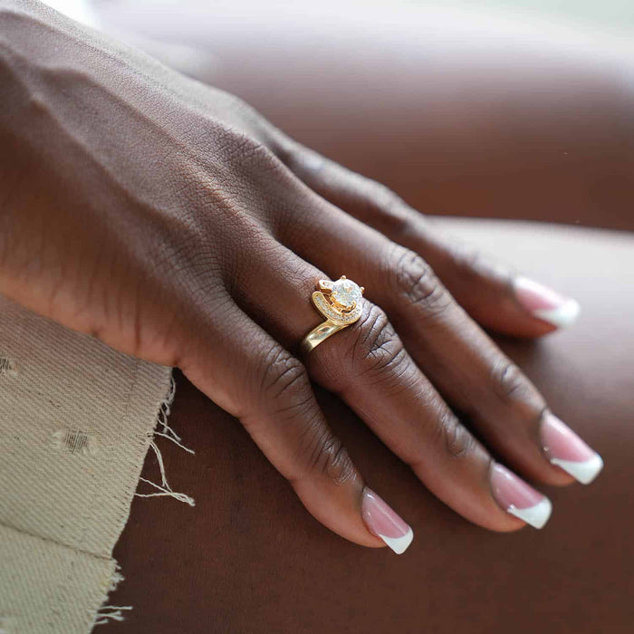 1.70CTW CZ 14K Yellow Gold Horseshoe Engagement Ring