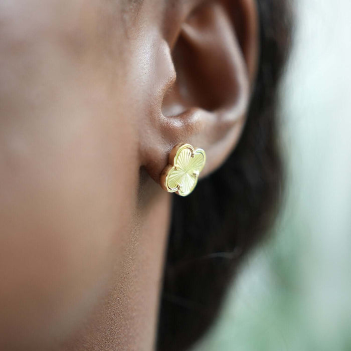 18K Gold Over Sterling Silver Diamond - Cut Clover Leaf Stud Earrings 12mm - WJD Exclusives