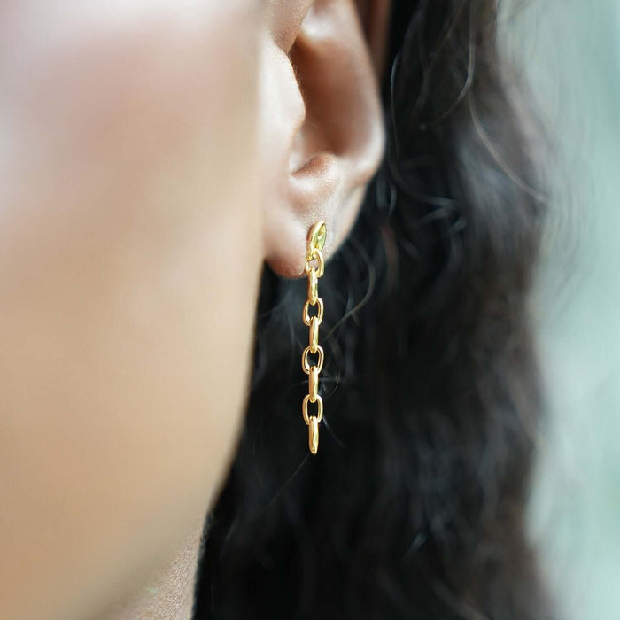 18K Gold Over Sterling Silver Puffed Mariner Drop Chain Earrings 36mm - WJD Exclusives