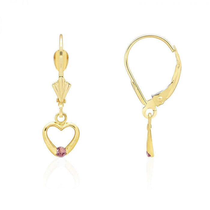 14K Gold Birthstone Open Heart Drop Leverback Earrings