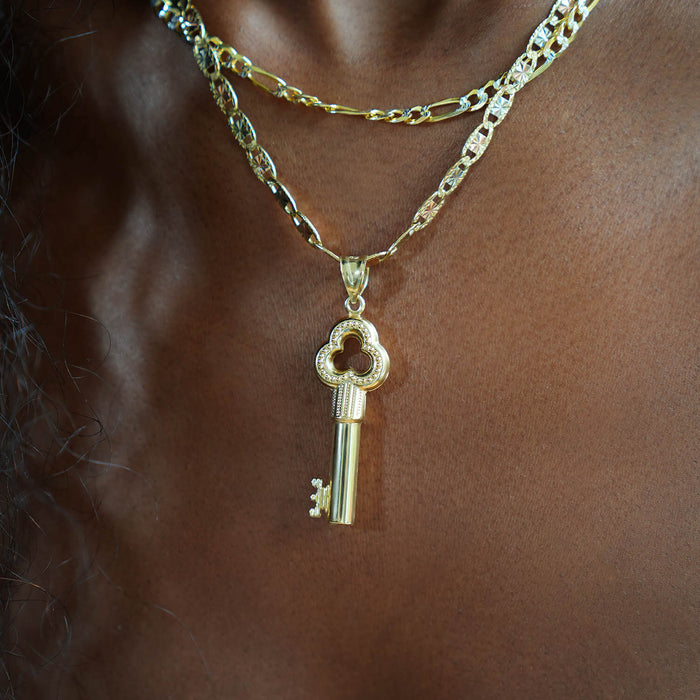 10K Yellow Gold Hollow Puffed Key Pendant 1.97"-2.95"