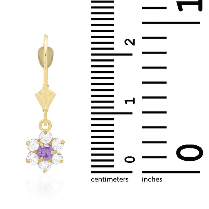 14k Yellow Gold Birthstone CZ Flower Leverback Earrings