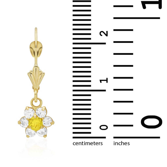 14k Yellow Gold Birthstone CZ Flower Leverback Earrings