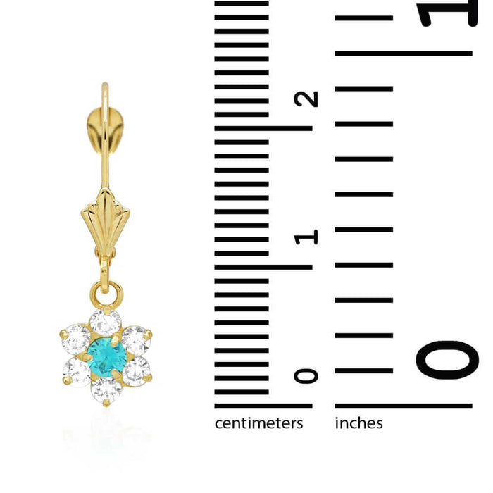 14k Yellow Gold Birthstone CZ Flower Leverback Earrings