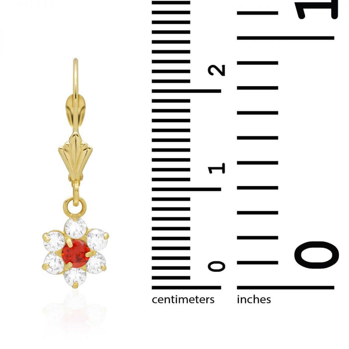 14k Yellow Gold Birthstone CZ Flower Leverback Earrings