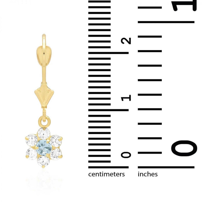 14k Yellow Gold Birthstone CZ Flower Leverback Earrings