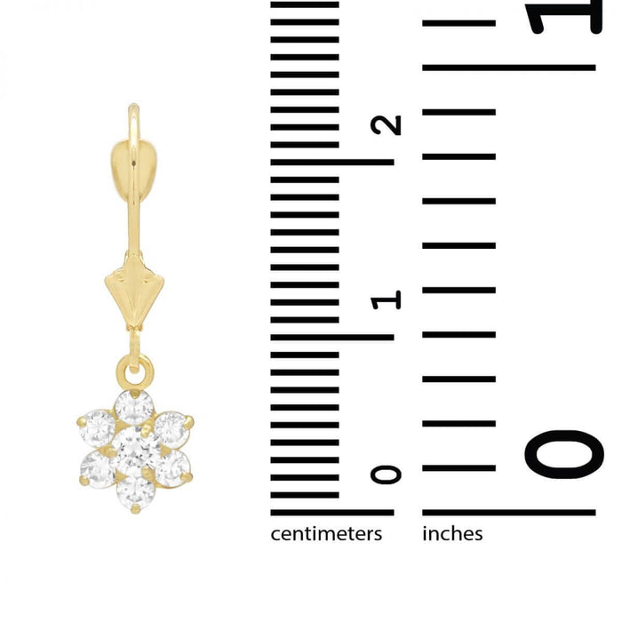 14k Yellow Gold Birthstone CZ Flower Leverback Earrings