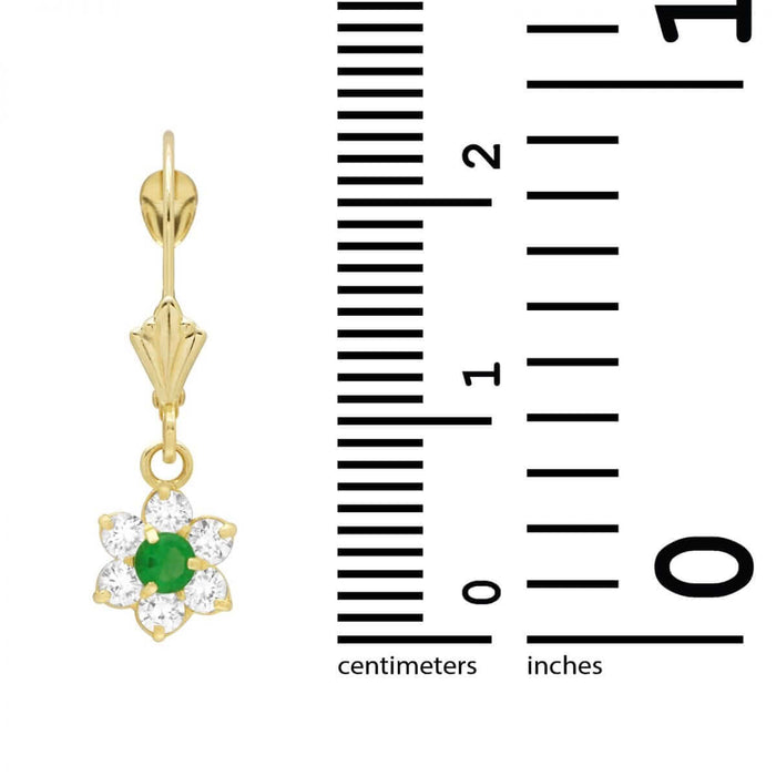14k Yellow Gold Birthstone CZ Flower Leverback Earrings