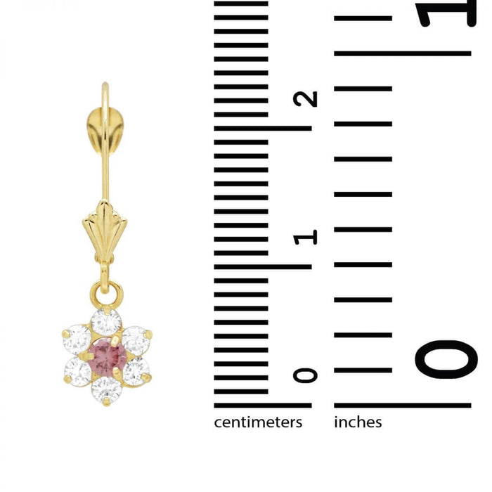 14k Yellow Gold Birthstone CZ Flower Leverback Earrings