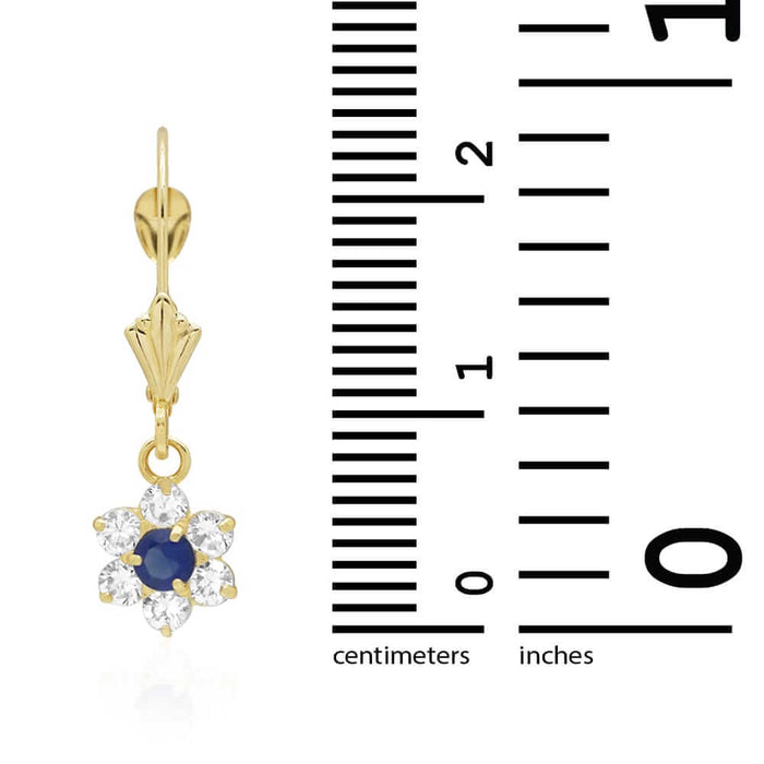 14k Yellow Gold Birthstone CZ Flower Leverback Earrings