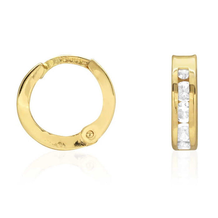 White CZ 10k Yellow Gold Round Huggie Hoop Earrings 10mm
