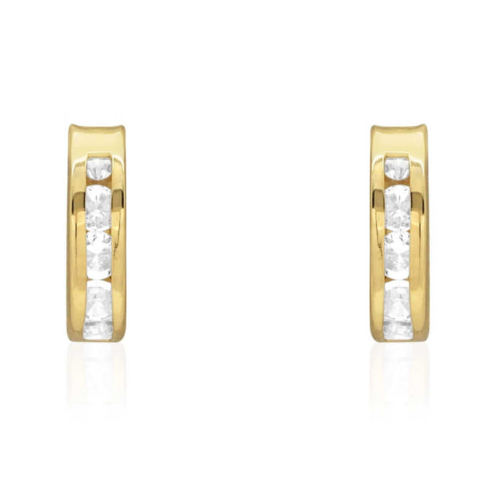 White CZ 10k Yellow Gold Round Huggie Hoop Earrings 10mm