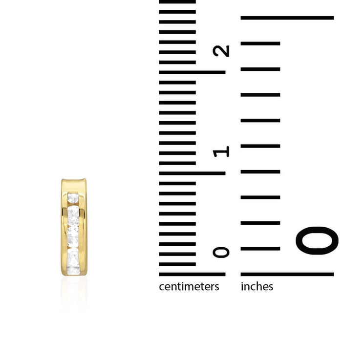 White CZ 10k Yellow Gold Round Huggie Hoop Earrings 10mm