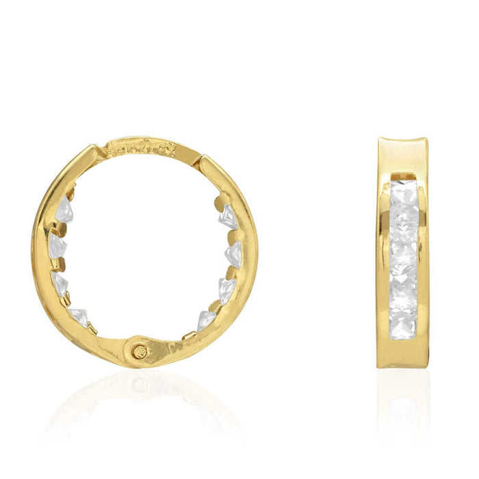 10k Yellow Gold Princess-Cut CZ Huggie Hoop Earrings