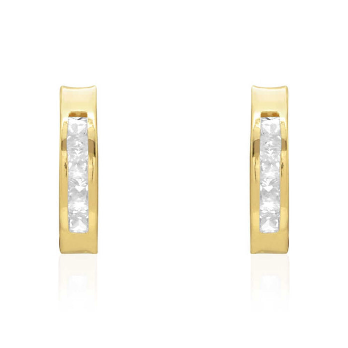 10k Yellow Gold Princess-Cut CZ Huggie Hoop Earrings