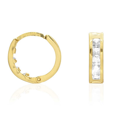 10k Yellow Gold Princess-Cut CZ Huggie Hoop Earrings