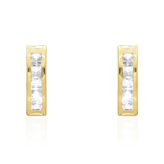 10k Yellow Gold Princess-Cut CZ Huggie Hoop Earrings