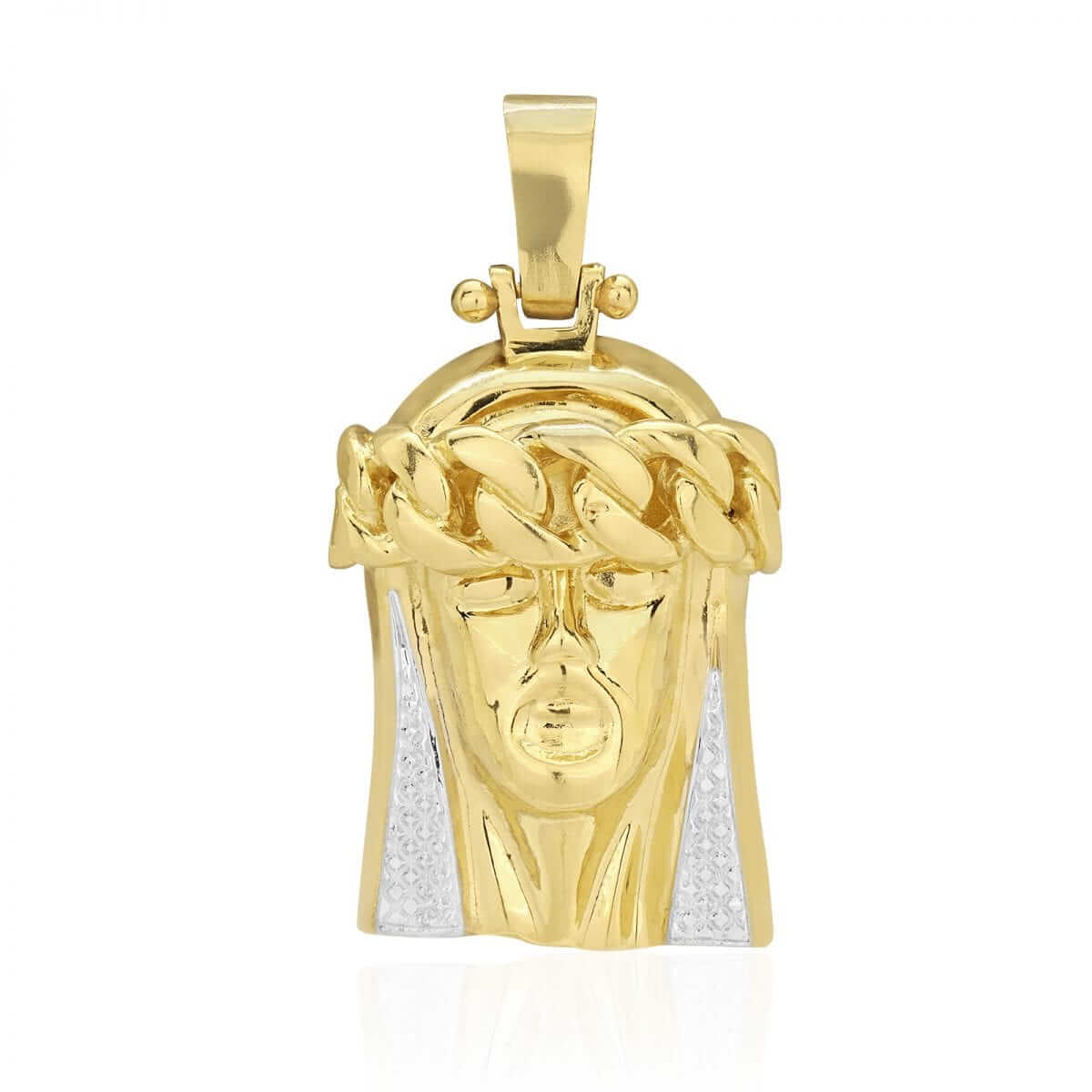10k Yellow White Gold Textured Jesus Face Head Pendant 1.4"-1.8"