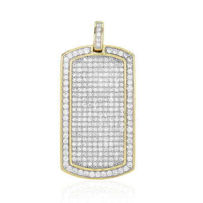 10K Yellow Gold CZ Encrusted Dog Tag Pendant 1.42"-1.65"
