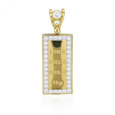 10k Yellow Gold CZ 1kg Lingot Shaped Pendant 1.77"
