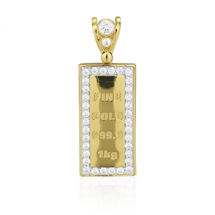 10k Yellow Gold CZ 1kg Lingot Shaped Pendant 1.77"