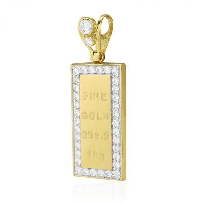 10k Yellow Gold CZ 1kg Lingot Shaped Pendant 1.77"