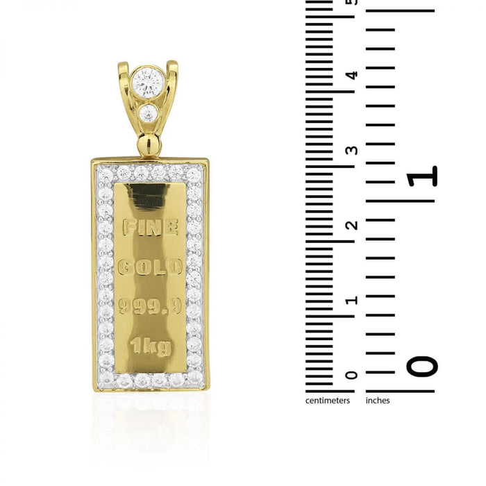 10k Yellow Gold CZ 1kg Lingot Shaped Pendant 1.77"
