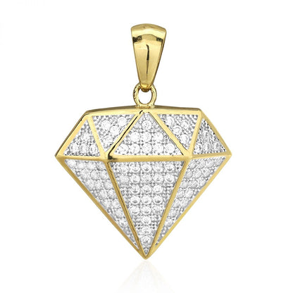 10k Solid Yellow Gold 1Ct Brilliant Cut Created Diamond Shaped Pendant 1.1"