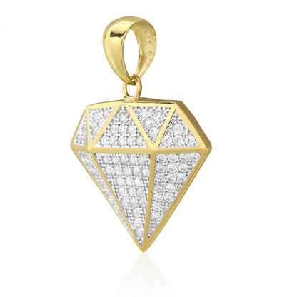 10k Solid Yellow Gold 1Ct Brilliant Cut Created Diamond Shaped Pendant 1.1"