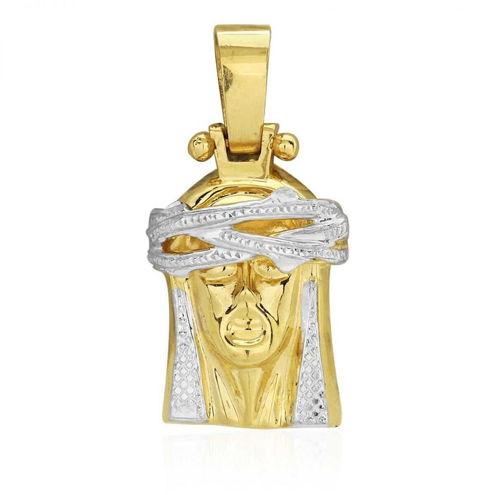 10k Solid Yellow & White Gold Diamond-Cut Jesus Head Pendant 1.5"