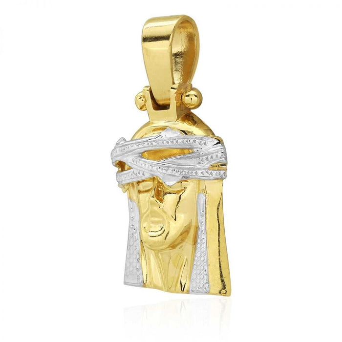 10k Solid Yellow & White Gold Diamond-Cut Jesus Head Pendant 1.5"