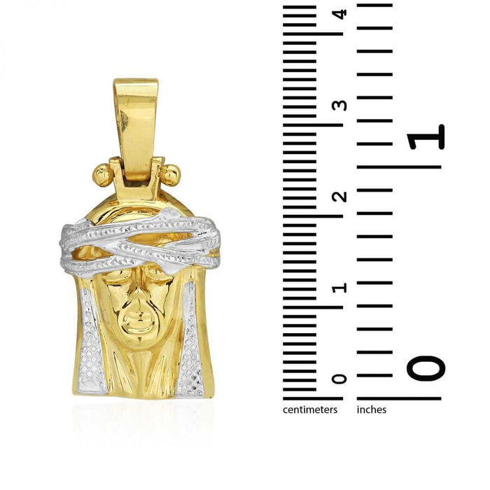 10k Solid Yellow & White Gold Diamond-Cut Jesus Head Pendant 1.5"