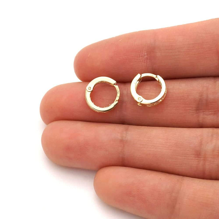 White CZ 10k Yellow Gold Round Huggie Hoop Earrings 10mm