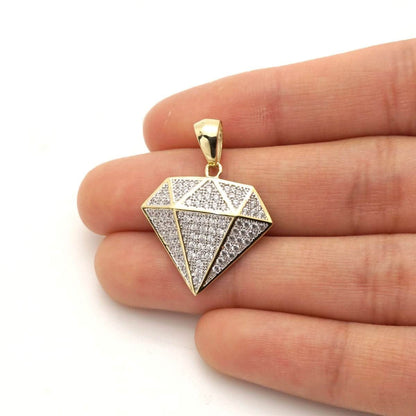 10k Solid Yellow Gold 1Ct Brilliant Cut Created Diamond Shaped Pendant 1.1"