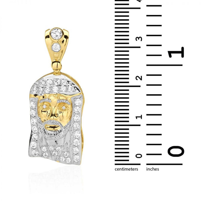 10k Solid Yellow & White Gold CZ Jesus Head Pendant 1.38"