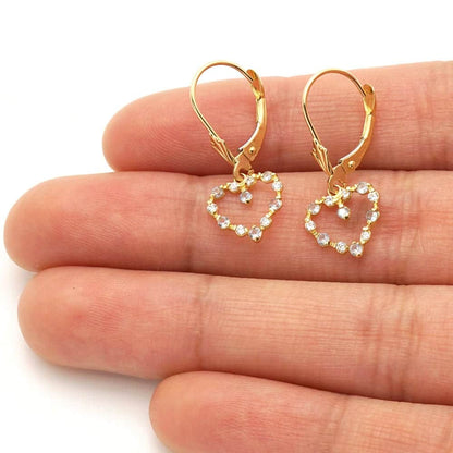 Birthstone & Zircon Open Heart  Drop Leverback Earrings 14k Yellow Gold