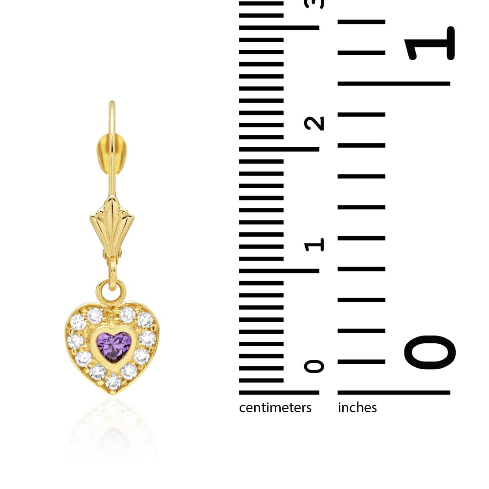 14k Yellow Gold CZ Birthstone Heart  Leverback Earrings