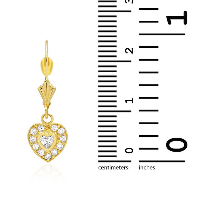14k Yellow Gold CZ Birthstone Heart Leverback Earrings