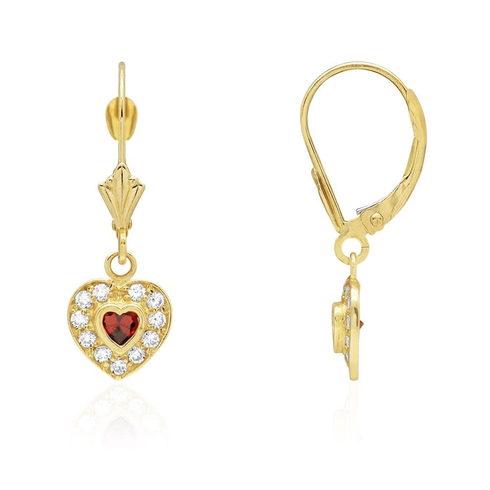 14k Yellow Gold CZ Birthstone Heart  Leverback Earrings