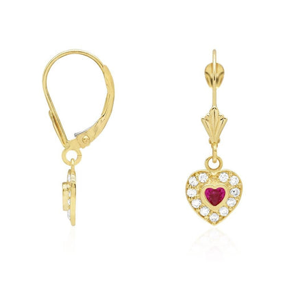 14k Yellow Gold CZ Birthstone Heart  Leverback Earrings