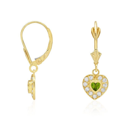 14k Yellow Gold CZ Birthstone Heart  Leverback Earrings