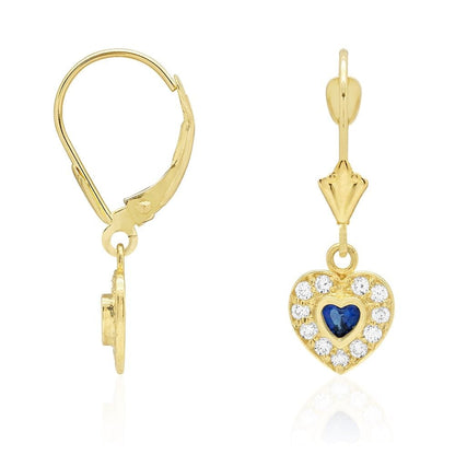 14k Yellow Gold CZ Birthstone Heart  Leverback Earrings
